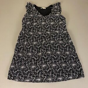 LOFT Dress Women's Large Black w/ White Floral Embroidered Sleeveless Cotton‎